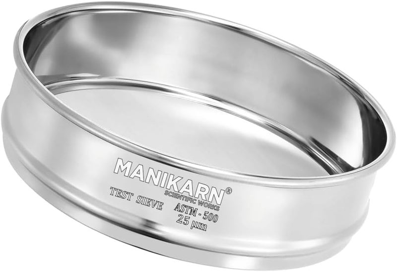 MANIKARN Test Sieve 8 Inch (200mm) – 25 Micron Mesh, ASTM No. 500 – Grade 304 Stainless Steel Frame & Mesh – Laboratory Sieve for Soil, Sand, and Particle Size Analysis - Image 1